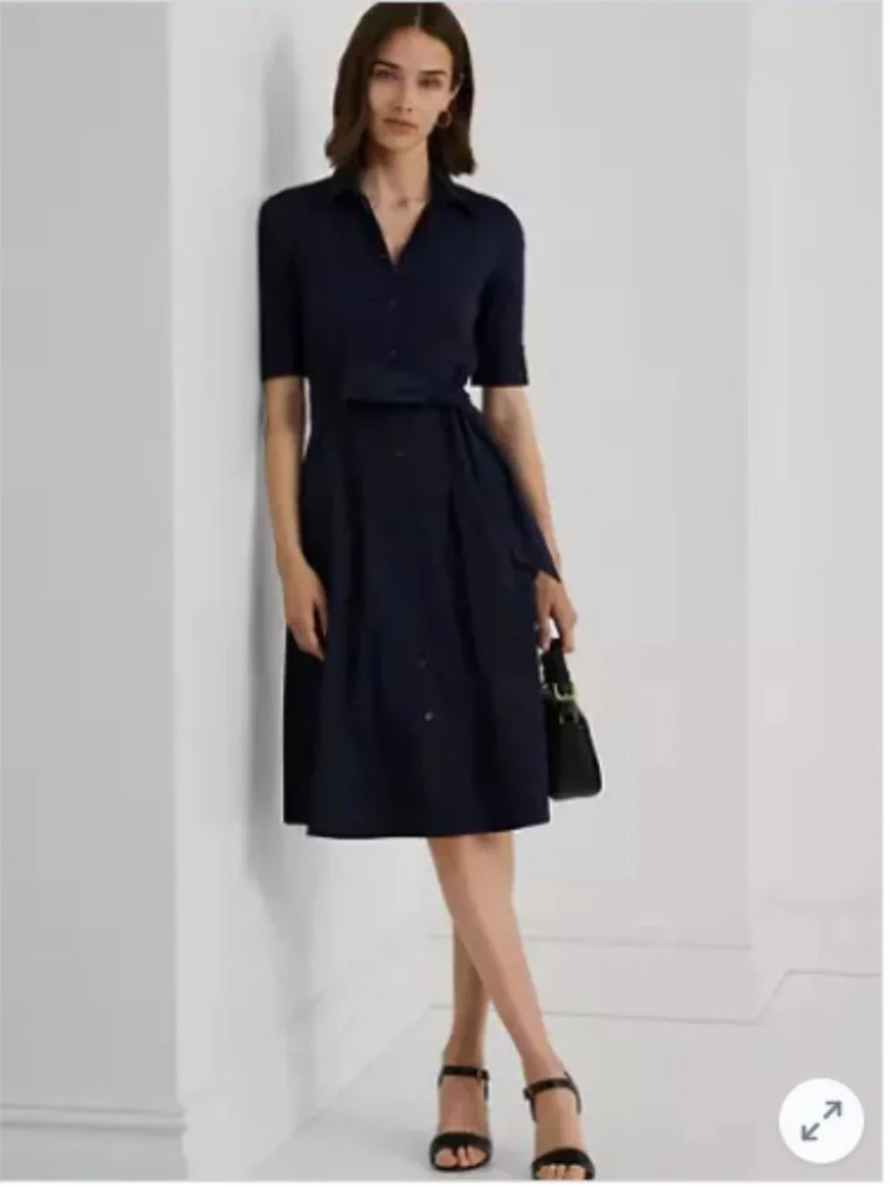 Ralph Lauren Belted Cotton Blend Shirtdress - Picture 1 of 6